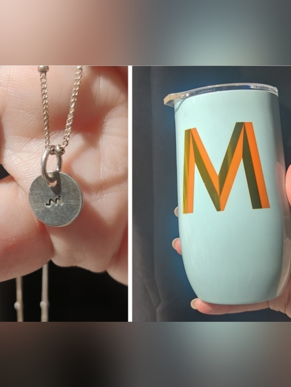 "M" Monogrammed Tumbler and Necklace Set